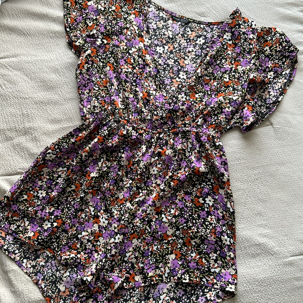 SHEIN Floral Print Romper - Black, Purple, Orange, White